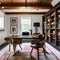 13 An eclectic, vintage-inspired home office with a mix of open and closed storage, a vintage wooden desk, and a mix of antique