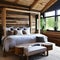 13 A rustic chic bedroom with a wooden canopy bed, a woven rug, and natural wood accents4, Generative AI