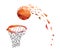 130_Orange basketball, flying in a basket on a white background