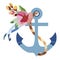 1360 anchor, Anchor drawing with flowers, vector illustration, isolate on a white background