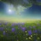 1369 Enchanted Moonlit Meadow: A magical and enchanting background featuring a moonlit meadow with glowing flowers, fireflies, a