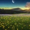 1369 Enchanted Moonlit Meadow: A magical and enchanting background featuring a moonlit meadow with glowing flowers, fireflies, a