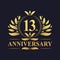 13th Anniversary Design, luxurious golden color 13 years Anniversary logo