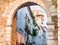 13th century entrance to the Estremoz Castle in Estremoz, Portugal. Three Crowns tower in the background