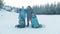 14-12-19 RUSSIA, KAZAN: Family of four people snowboarding ourdoors