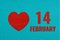 14 february text and heart on turquoise leather