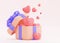 14 february, Valentine's day design. Realistic pastel gift box Opening full of shape hearts. Holiday banner, web