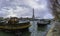 14 mpx panoramic view of the Eiffel Tower and Passerelle Debilly bridge from the river Seine embankment and residential house bar