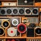 1416 Vintage Vinyl Records: A retro and music-themed background featuring vintage vinyl records, record players, and retro music