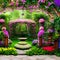 1429 Enchanted Garden: A magical and enchanting background featuring an enchanted garden with blooming flowers, whimsical creatu