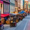 1450 Urban Street Scene: A vibrant and urban background featuring a street scene with bustling activity, colorful storefronts, a