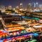 1471 Urban Night Market: A vibrant and urban background featuring a night market scene with colorful stalls, glowing lights, and