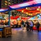 1471 Urban Night Market: A vibrant and urban background featuring a night market scene with colorful stalls, glowing lights, and