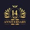 14th Anniversary Design, luxurious golden color 14 years Anniversary logo