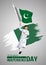 14th of august happy independence day pakistan. vector illustration of man running with flag. gray background