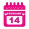 14th February calendar icon. February 14 calendar Date Month icon vector illustrator