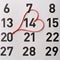 14Th of February calendar reminder with a red satin heart.
