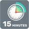 15 minutes, analog clock, isolated timer icon. Vector illustration, EPS