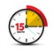 15 Minutes Clock Icon. Vector Fifteen Minute Symbol
