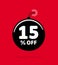 15% OFF. Discount Offer Price Illustration. Black Ball Bomb with White Number.