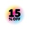 15% OFF discount. Sale Vector Symbol. Rainbow Halftone Circle Made of Dots.