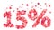 15 percent vector number made from pink and red confetti hearts