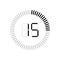 15 sec. 15 min. Fifteen sec or fifteen min on timer. Icon of seconds. Round stopwatch for time, countdown and stop. Graphic symbol