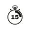 The 15 seconds, minutes stopwatch icon. Clock and watch, timer, countdown symbol. UI. Web. Logo. Sign. Flat design. App.