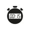 The 15 seconds, minutes stopwatch icon. Clock and watch, timer, countdown symbol. UI. Web. Logo. Sign. Flat design. App.