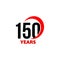 150th Anniversary abstract vector logo. One hundred fifty Happy birthday day icon. Black numbers in red arc with text