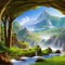 1519 Mystical Fantasy Land: A mystical and enchanting background featuring a fantasy land with magical creatures, enchanted fore