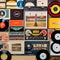 1538 Vintage Vinyl Collection: A retro and music-themed background featuring a collection of vintage vinyl records, record sleev