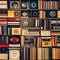 1538 Vintage Vinyl Collection: A retro and music-themed background featuring a collection of vintage vinyl records, record sleev