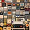 1538 Vintage Vinyl Collection: A retro and music-themed background featuring a collection of vintage vinyl records, record sleev