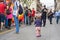15th Zagreb pride. Little kid on the street next to LGBTIQ activists.