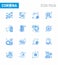 16 Blue Set of corona virus epidemic icons. such as spray, hands, bomb, gestures, surgery