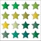 16 bright foliage nature green solid colored star vector icon set on white background. Outdoors, summer, spring and nature concept