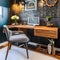 16 An eclectic, vintage-inspired home office with a mix of open and closed storage, a vintage wooden desk, and a mix of antique