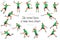 16 figures of Korean tennis players in green T-shirts serving, receiving, hitting the ball, standing, jumping and running