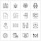 16 Interface Line Icon Set of modern symbols on data, file, games, interior, chair