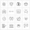 16 Interface Line Icon Set of modern symbols on navigation, mail, webpage, email, meal