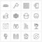 16 Interface Line Icon Set of modern symbols on tree, mobile, configuration, chat, two