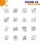 16 Line viral Virus corona icon pack such as worldwide, time, medica, pulse, beat