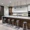 16 A sleek, modern kitchen with a mix of white and stainless steel finishes, a large island with seating, and a mix of open and