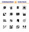 16 Solid Glyph Black Coronavirus Covid19 Icon pack such as virus, corona, hand sanitizer, epidemic, antigen