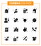 16 Solid Glyph Black Coronavirus disease and prevention vector icon throat, man, washing, healthcare, stop