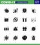 16 Solid Glyph Black Set of corona virus epidemic icons. such as supervision, emergency, health insurance, water drop, soap