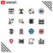 16 Universal Flat Color Filled Line Signs Symbols of media player, camera, bastion, shipping, global