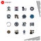 16 Universal Flat Color Filled Line Signs Symbols of protection, welding mask, handycam, shopping, market