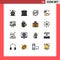 16 Universal Flat Color Filled Lines Set for Web and Mobile Applications internet, job, no, spring, palm